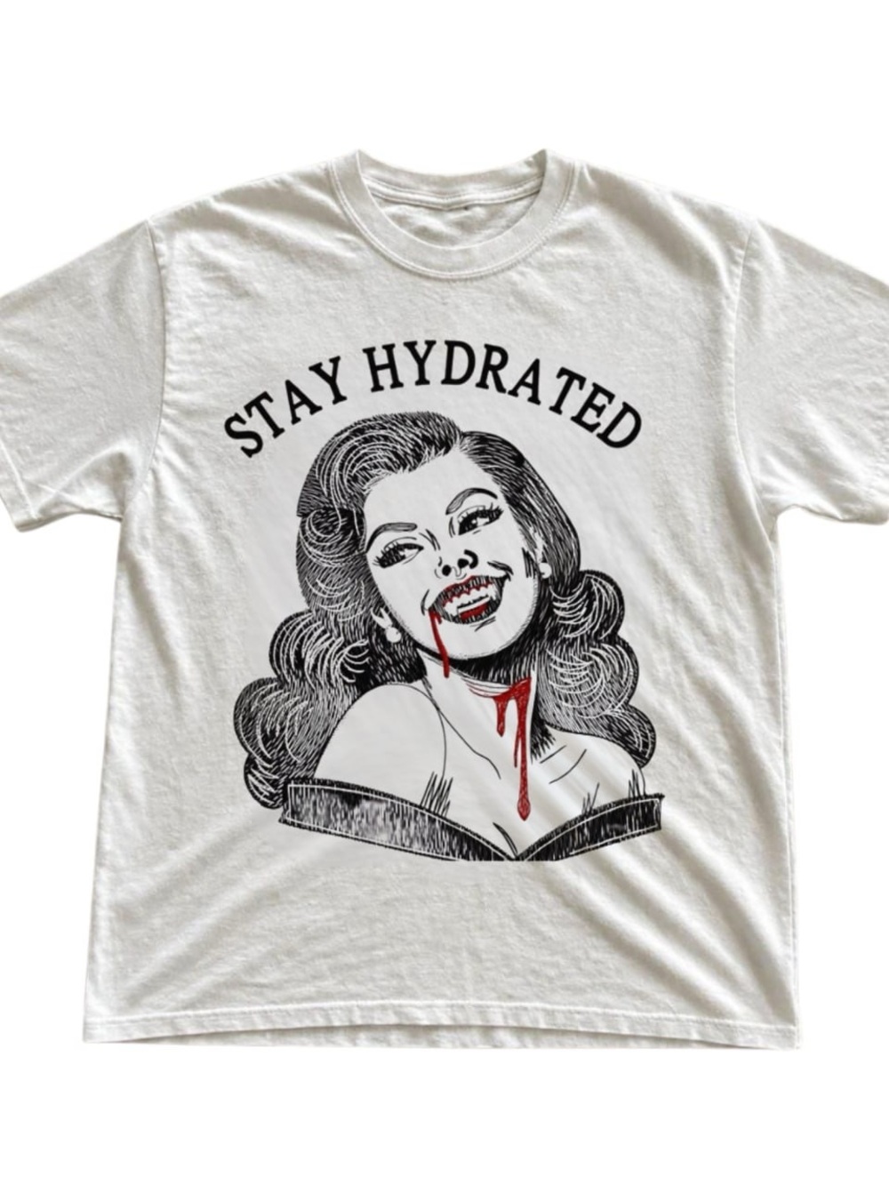 White Stay Hydrated Vampire Graphic Tee